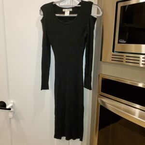 Black Long Sleeve Sweater Dress With Cutout Shoulders - Curve Hugging!